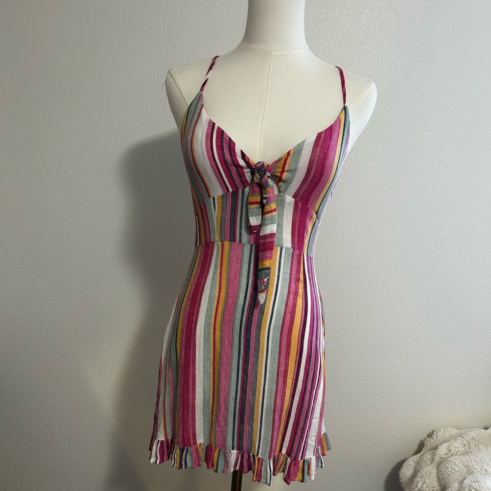 MINKPINK Pink and Yellow Striped Dress